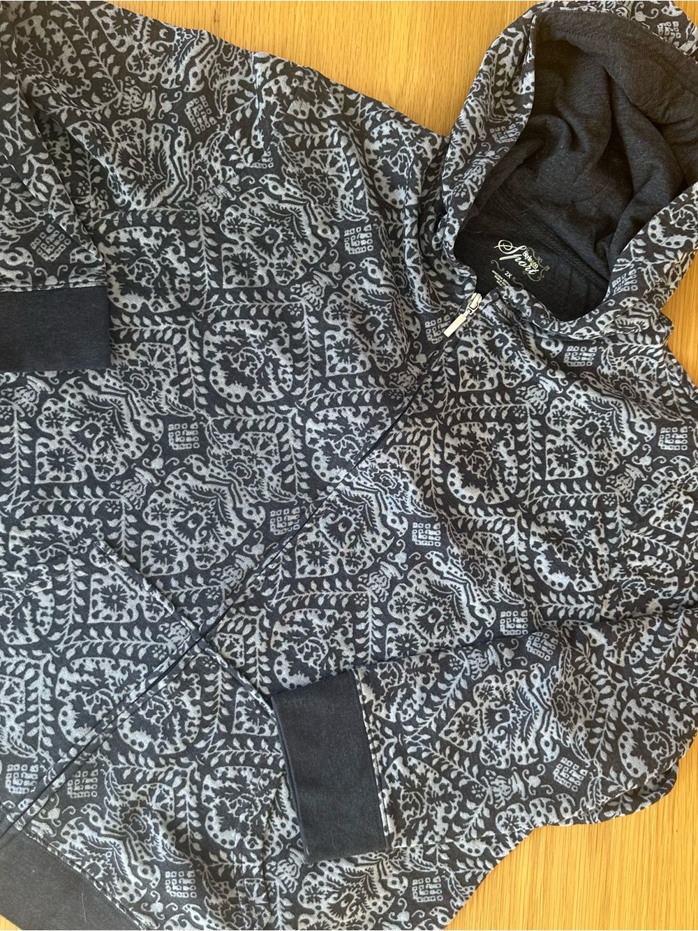 Style & Co. Blue and White Patterned Teddy Zip Jacket